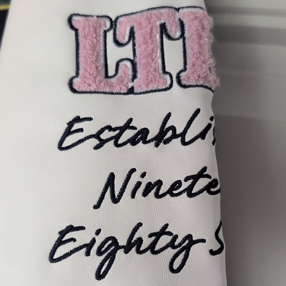 Limited Too Navy and White Letterman Jacket with Green Patch - Picture 2 of 8